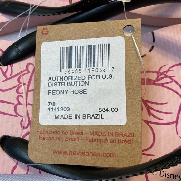 Havaianas Disney Slim Flip Flops Peony Rose Minnie Mouse USA Women’s Size 7/8 - Picture 8 of 8